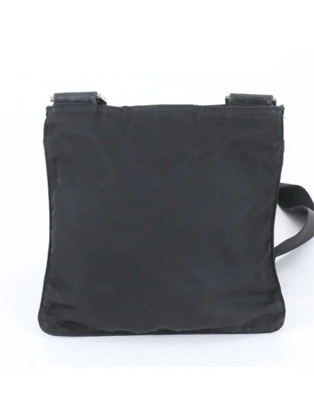 Prada Tessuto Nylon Triangle Logo Leather Shoulder Bag Crossbody Black